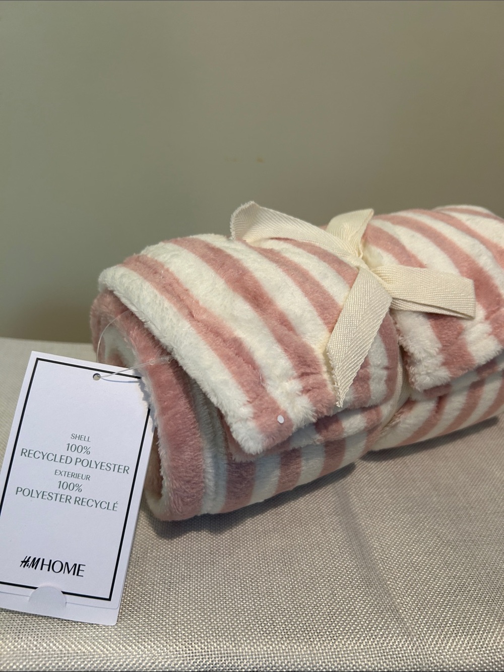 Pink and White Striped Plush Throw